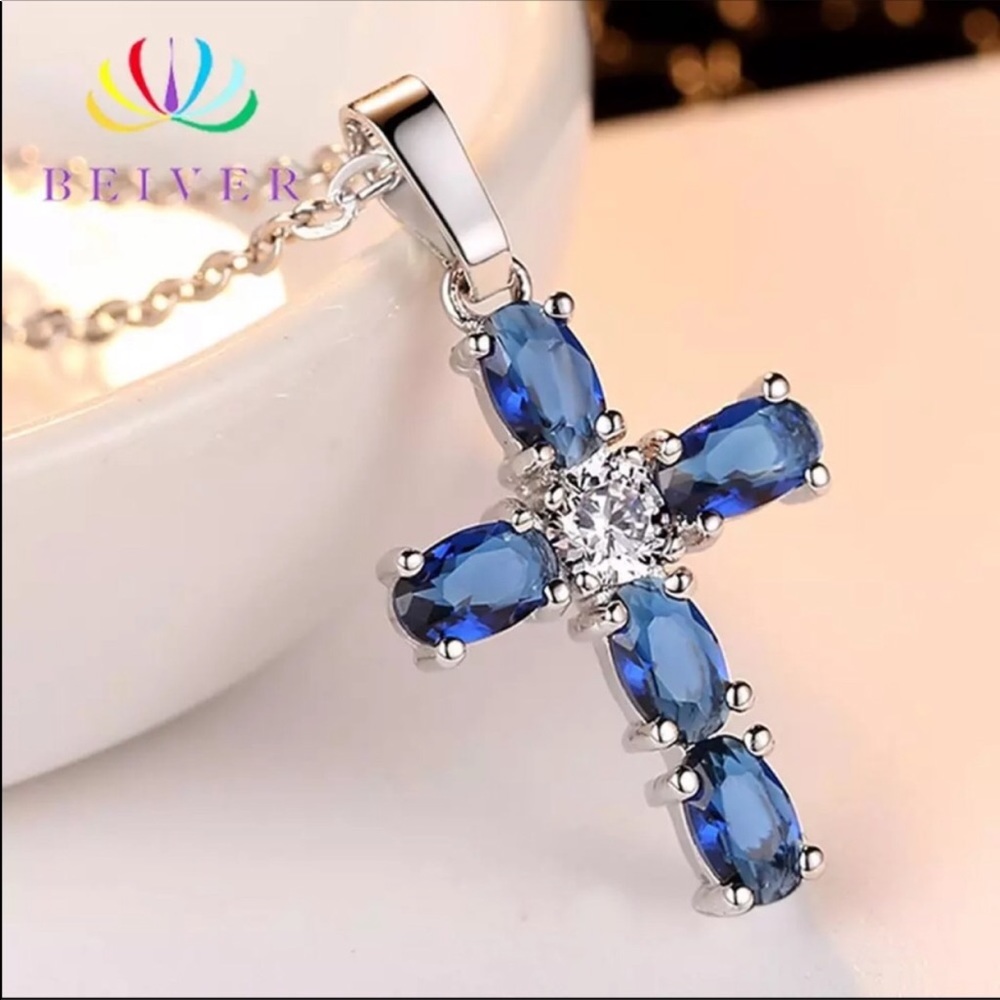 Cute Blue Cross Necklace